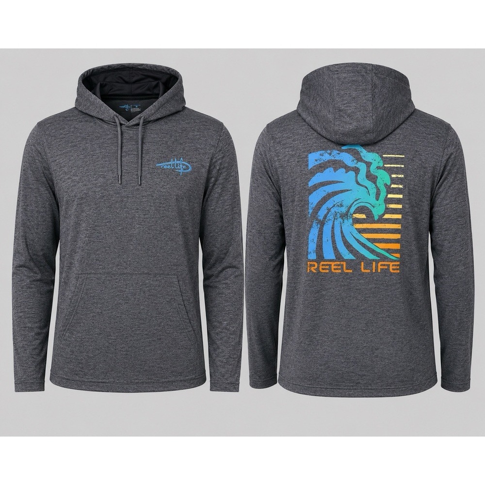 Reel Life SHIRT MENS LARGE Long Sleeve Hooded Lightweight UPF Sun Protection
